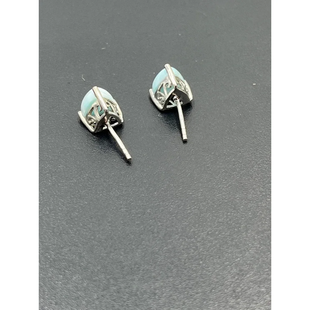 Sterling Silver Ocean Blue Larimar Rounded Triangular Prong‎ Stud Earrings